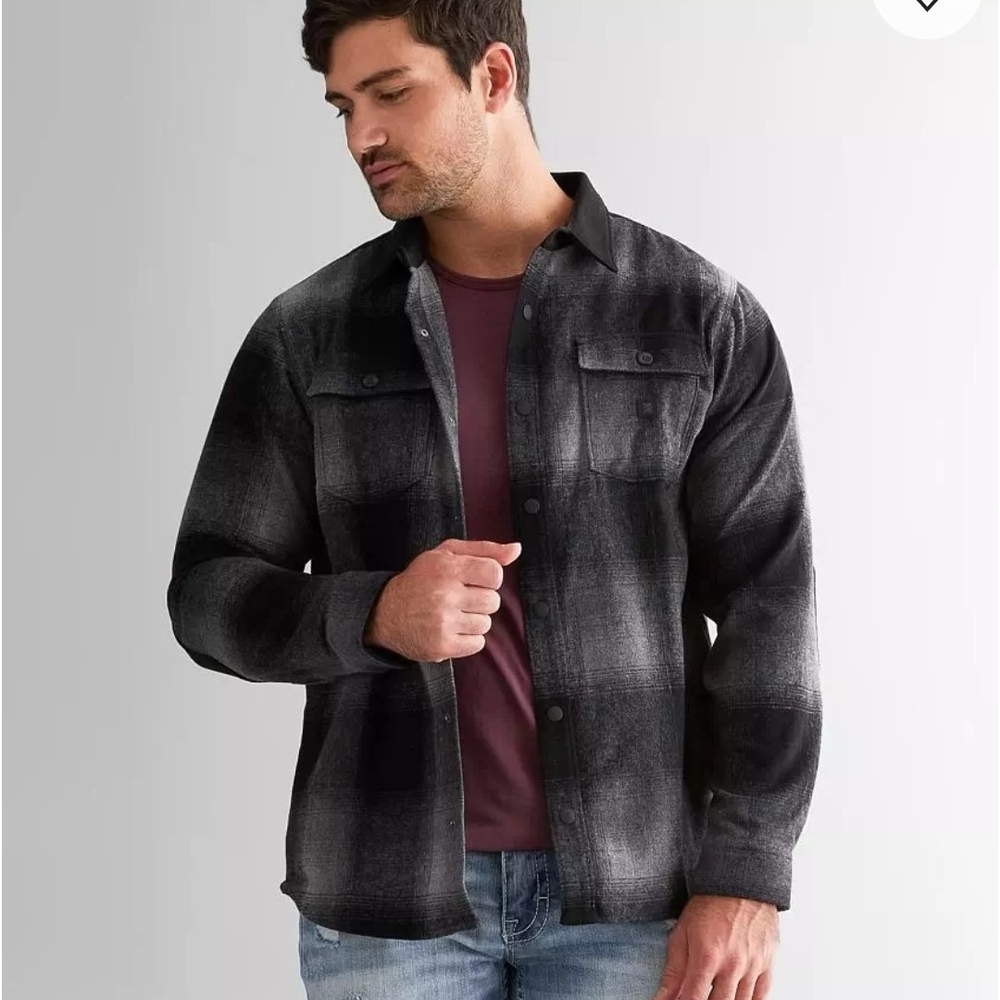 Roark Nordsman Flannel Shirt Jacket Shacket Black Plaid Wool Blend Sz XXL